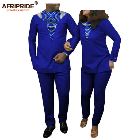 Couples Dashiki Outfits - Men`s and Womens 2 Piece Sets Navy