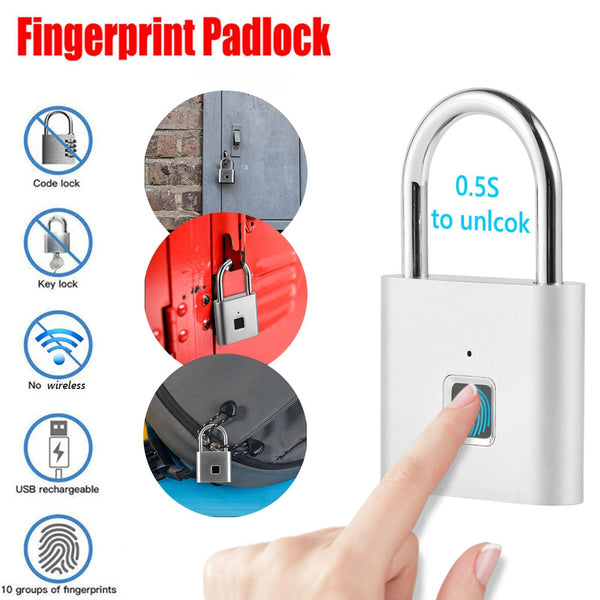 Smart Rechargeable Biometric Thumbprint Door Padlocks
