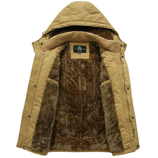 Mens Thick Hooded Military Parka-Collar Wool Liner