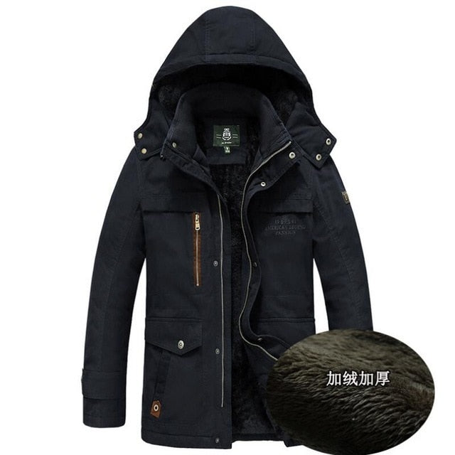 Mens Thick Hooded Military Parka-Collar Wool Liner