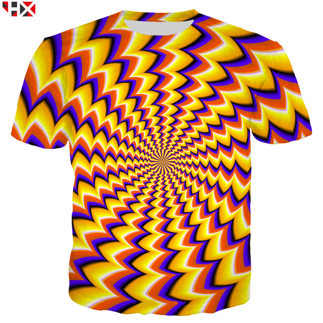 Mens / Womens 3D Optical Illusion T-Shirt Yellow Orange Purple White Zig Zag Pattern
