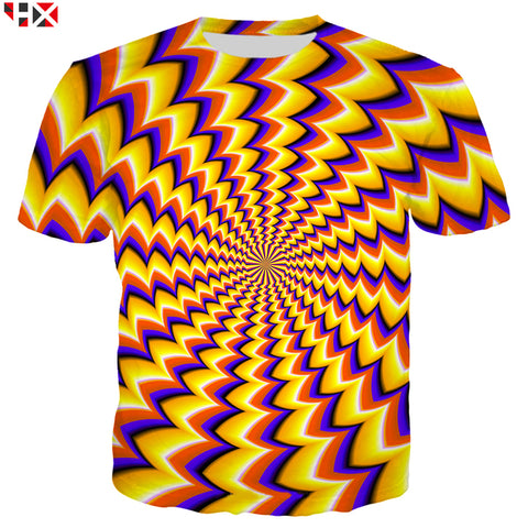Mens / Womens 3D Optical Illusion T-Shirt Yellow Orange Purple White Zig Zag Pattern