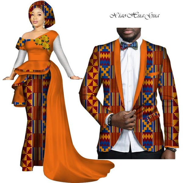 African Couples Clothing Women Dress Men Blazer
