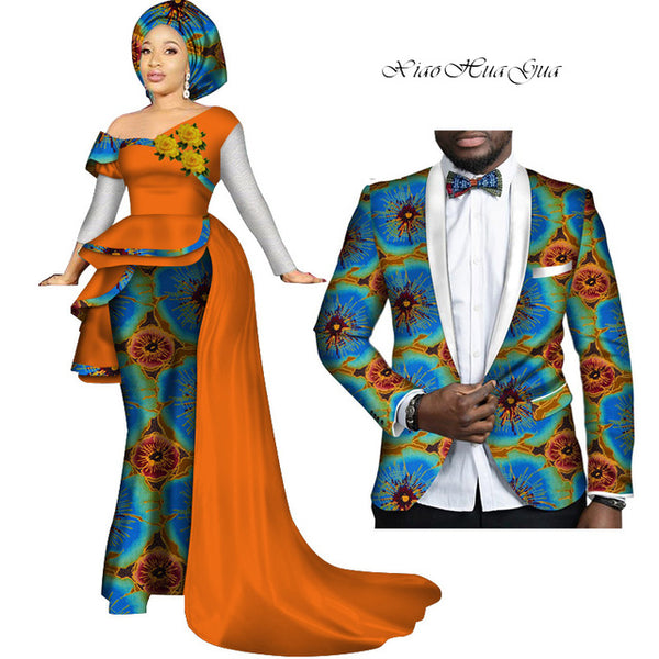 African Couples Clothing Women Dress Men Blazer