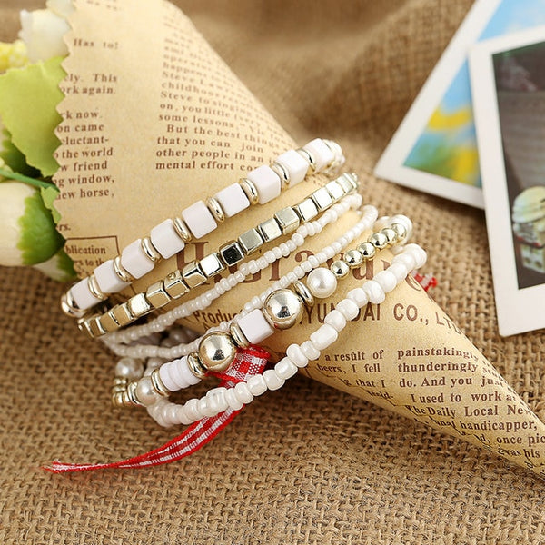 Womens Natural Stone Crystal Beads Bracelet and Charms