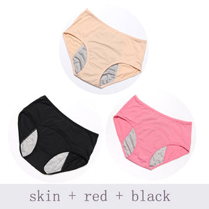 Womens Leak Proof Menstrual Cotton Underwear, Breathable High Waist 3pcs/Set Plus Sizes