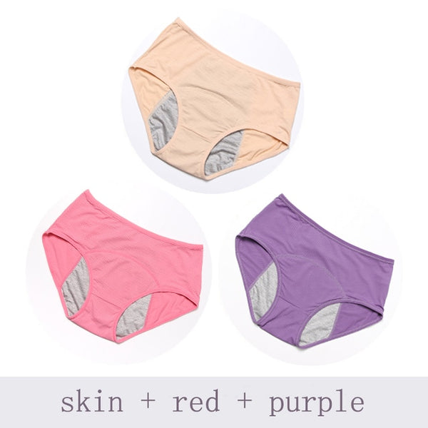 Womens Leak Proof Menstrual Cotton Underwear, Breathable High Waist 3pcs/Set Plus Sizes